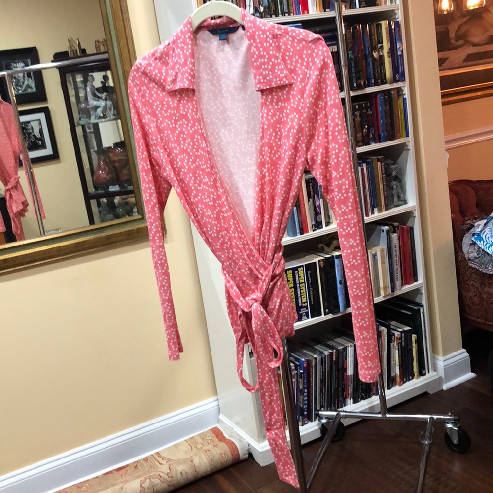 Boden knit wrap top, size 12, coral pink.